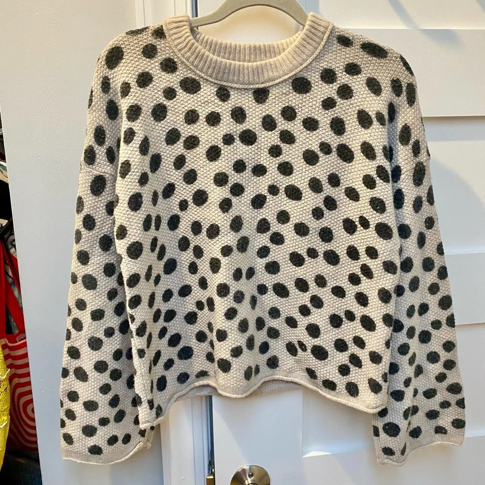 Madewell merino wool wide sleeve polkadot cream and black sweater